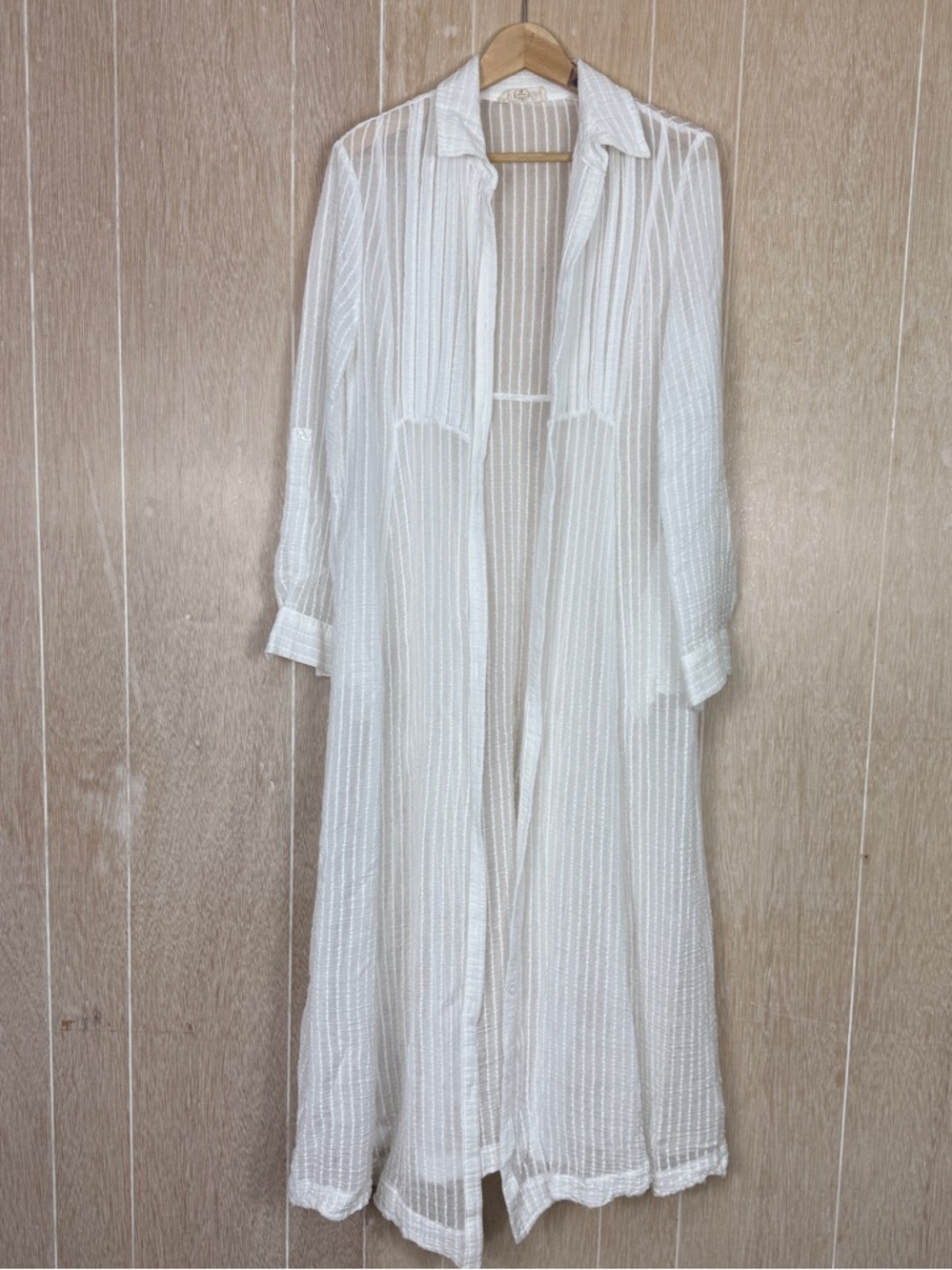 Listicle White Sheer Longline Button-Front Duster with Pockets